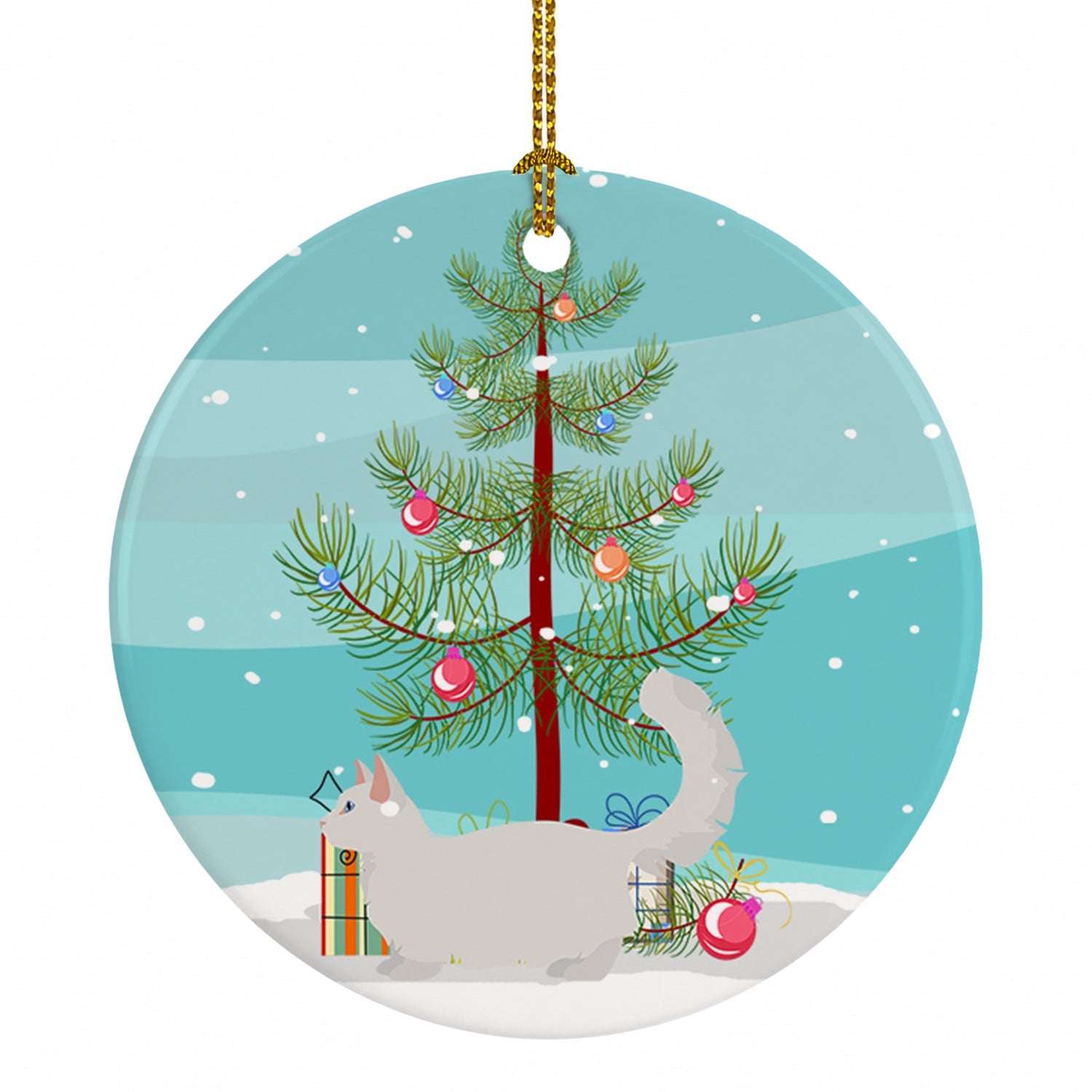 Munchkin Cat Christmas Ceramic Ornament Christmas Tree Hanging Decorations for Home Christmas Holiday, Party, Gift, 3 in, Multicolor