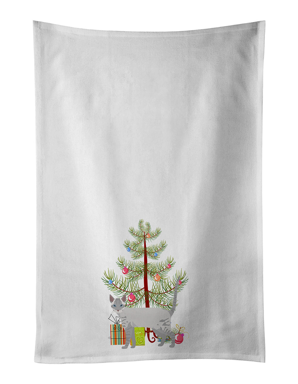 Ojos Azules Cat Christmas Kitchen Towel Set of 2 White Dish Towels Decorative Bathroom Hand towel for Hand, Face, Hair, Yoga, Tea, Dishcloth, 19 X 28", White