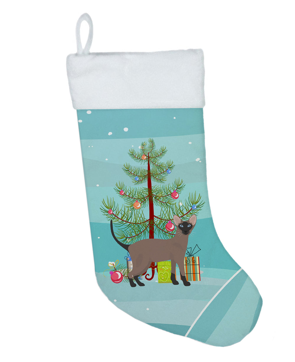 Oriental Bicolor Cat Christmas Holiday Stocking Double-Sided Print, Polyester Suede,11x18, Made in USA