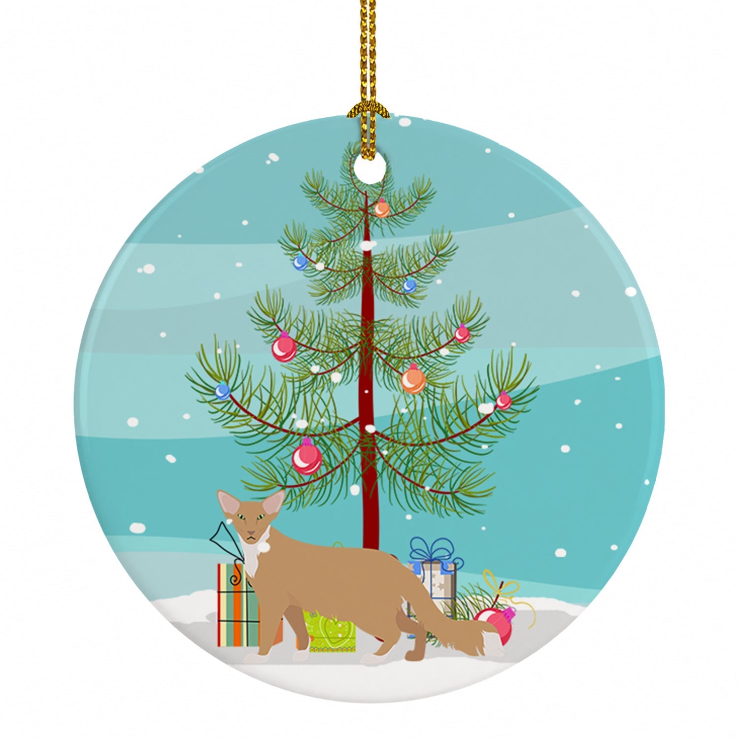 Oriental Longhair Cat Christmas Ceramic Ornament Christmas Tree Hanging Decorations for Home Christmas Holiday, Party, Gift, 3 in, Multicolor