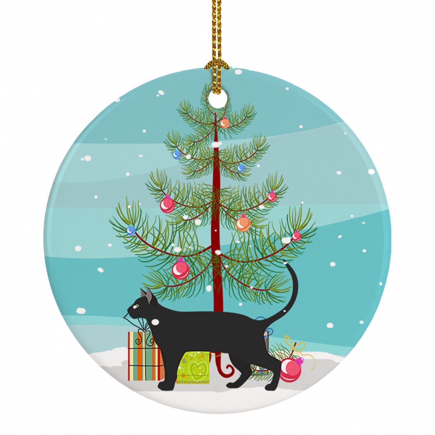 Pantherette Cat Christmas Ceramic Ornament Christmas Tree Hanging Decorations for Home Christmas Holiday, Party, Gift, 3 in, Multicolor