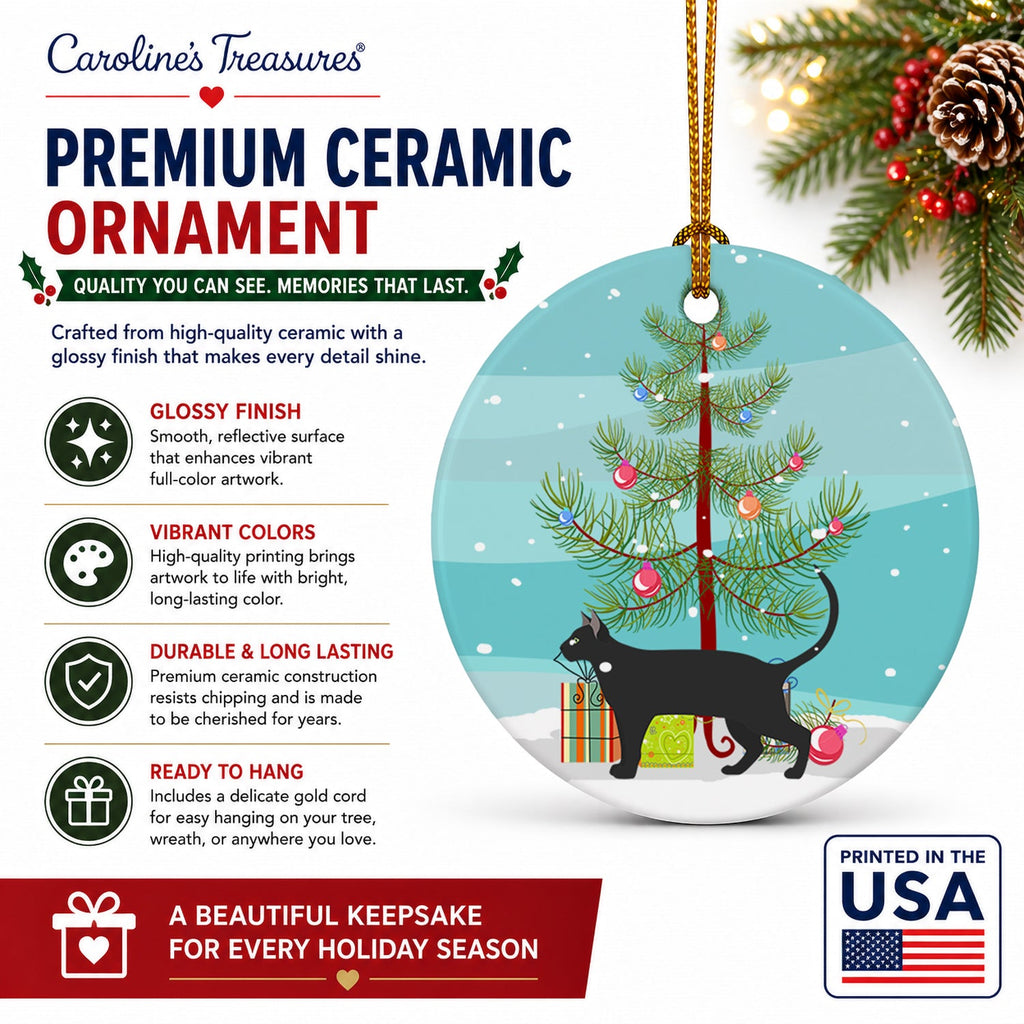 Pantherette Cat Christmas Ceramic Ornament Christmas Tree Hanging Decorations for Home Christmas Holiday, Party, Gift, 3 in, Multicolor
