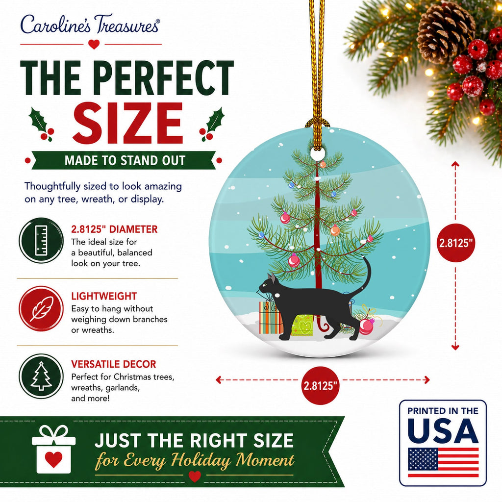 Pantherette Cat Christmas Ceramic Ornament Christmas Tree Hanging Decorations for Home Christmas Holiday, Party, Gift, 3 in, Multicolor