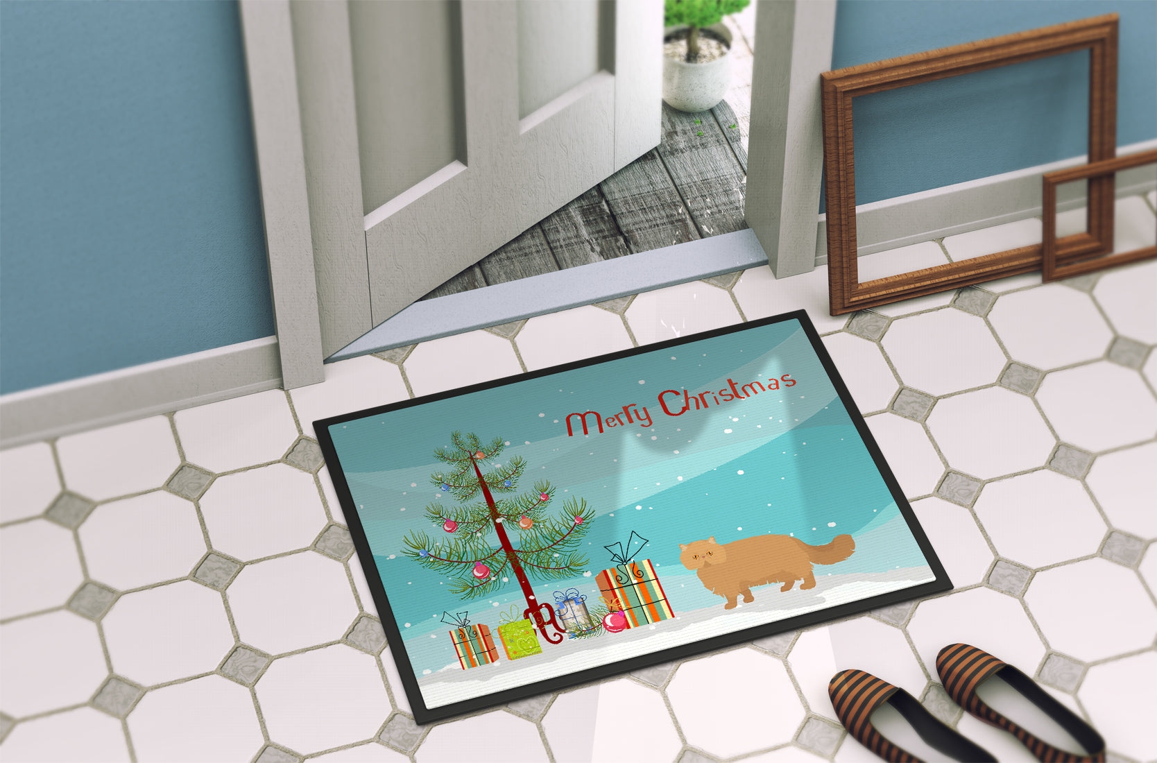 Persian Modern Cat Christmas Doormat Indoor Outdoor 24H X 36W Front Door Mat Rugs for Entryway, Non Slip Washable Low Pile,