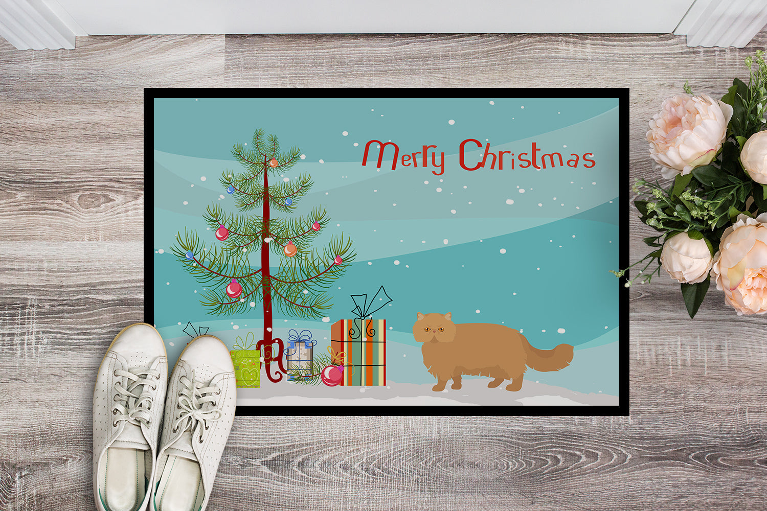 Persian Modern Cat Christmas Doormat Indoor Outdoor 18H X 27W Front Door Mat Rugs for Entryway, Non Slip Washable
