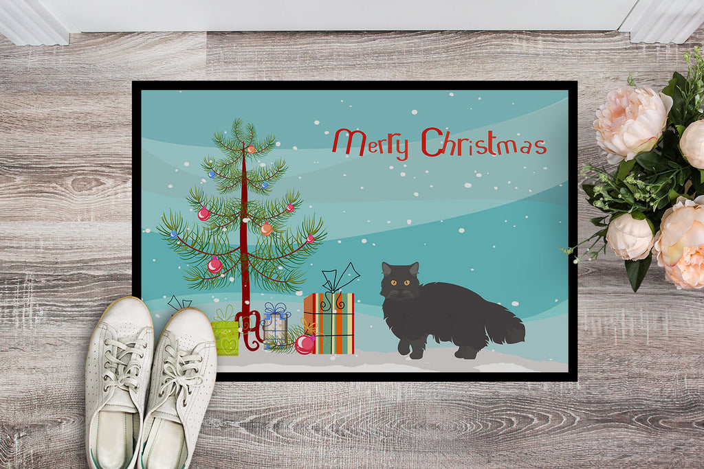 Black Persian Traditional Cat Christmas Doormat Indoor Outdoor 24H X 36W Front Door Mat Rugs for Entryway, Non Slip Washable Low Pile,