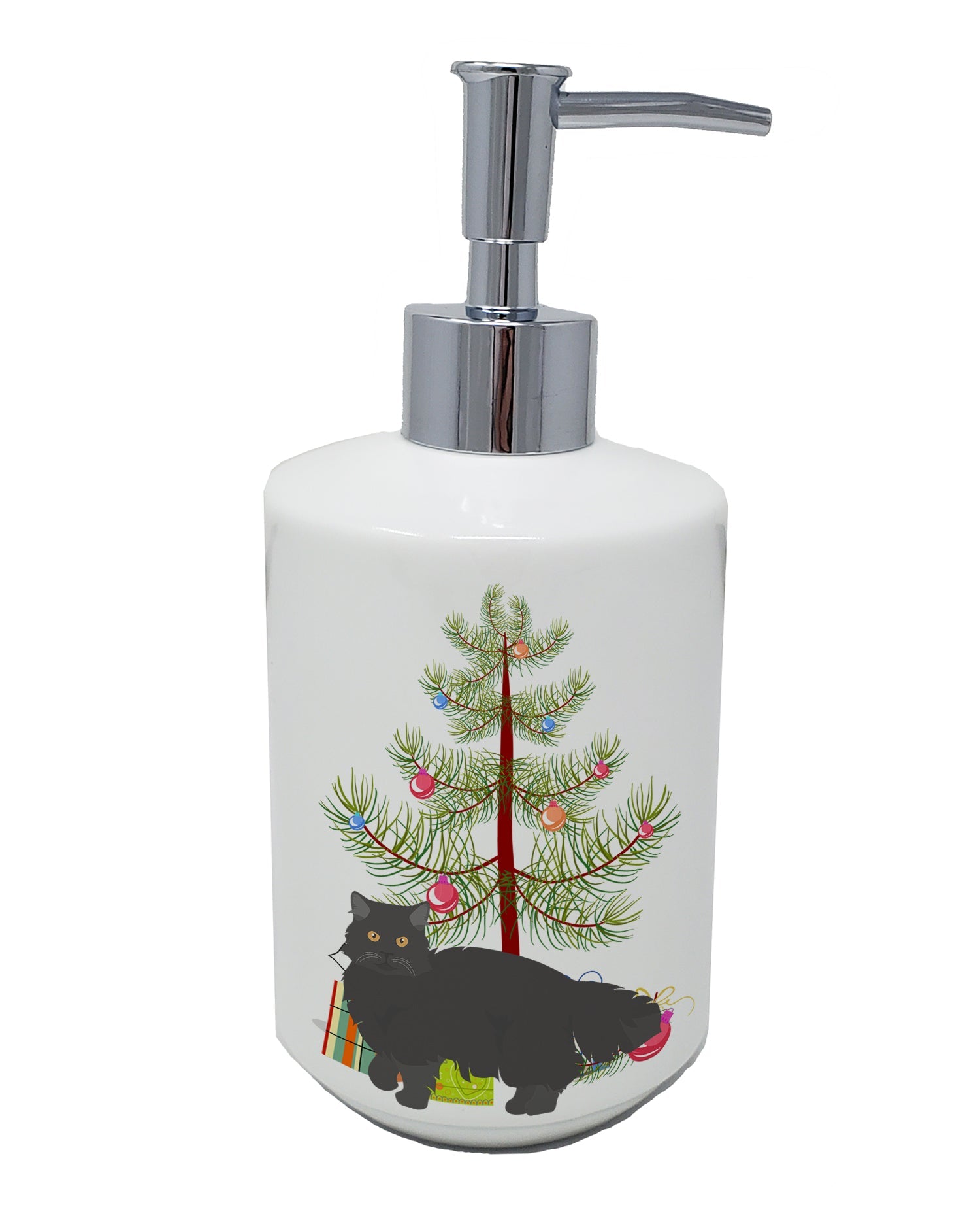 Black Persian Traditional Cat Christmas Ceramic Soap Dispenser , Empty Refillable Hand Soap Pump Bottle for Bathroom Kitchen