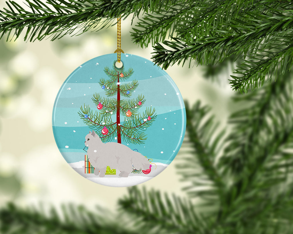 White Persian Traditional Cat Christmas Ceramic Ornament Christmas Tree Hanging Decorations for Home Christmas Holiday, Party, Gift, 3 in, Multicolor