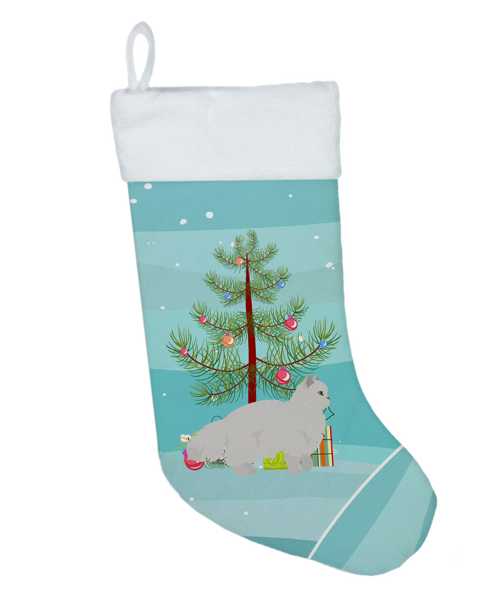 White Persian Traditional Cat Christmas Holiday Stocking Double-Sided Print, Polyester Suede,11x18, Made in USA