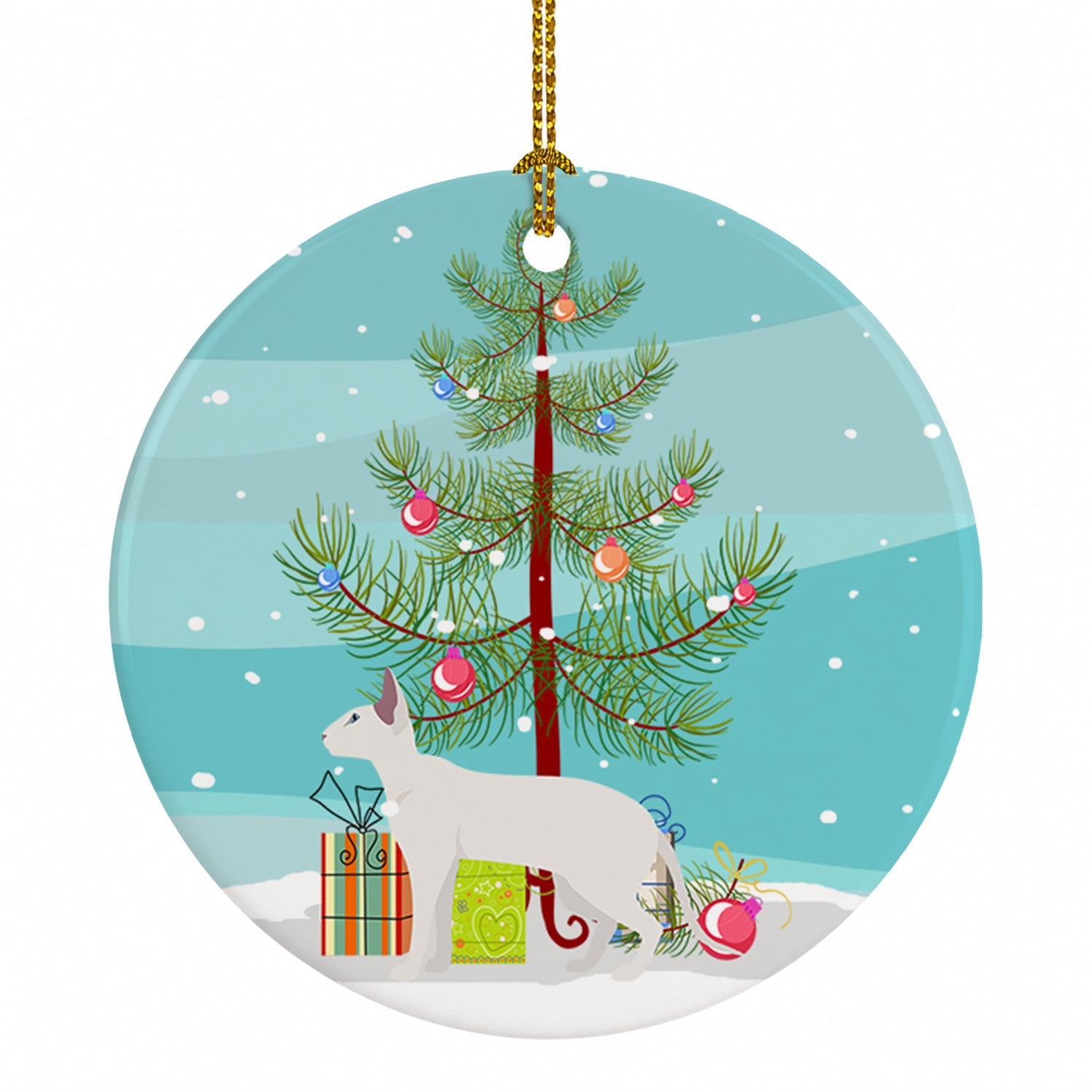 Peterbald Cat Christmas Ceramic Ornament Christmas Tree Hanging Decorations for Home Christmas Holiday, Party, Gift, 3 in, Multicolor