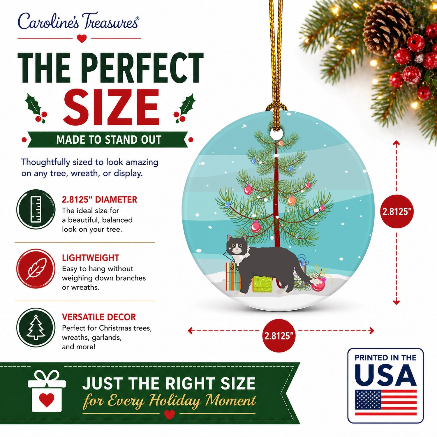 Poodle Cat Cat Christmas Ceramic Ornament Christmas Tree Hanging Decorations for Home Christmas Holiday, Party, Gift, 3 in, Multicolor