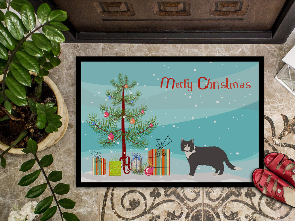 Poodle Cat Cat Christmas Doormat Indoor Outdoor 18H X 27W Front Door Mat Rugs for Entryway, Non Slip Washable