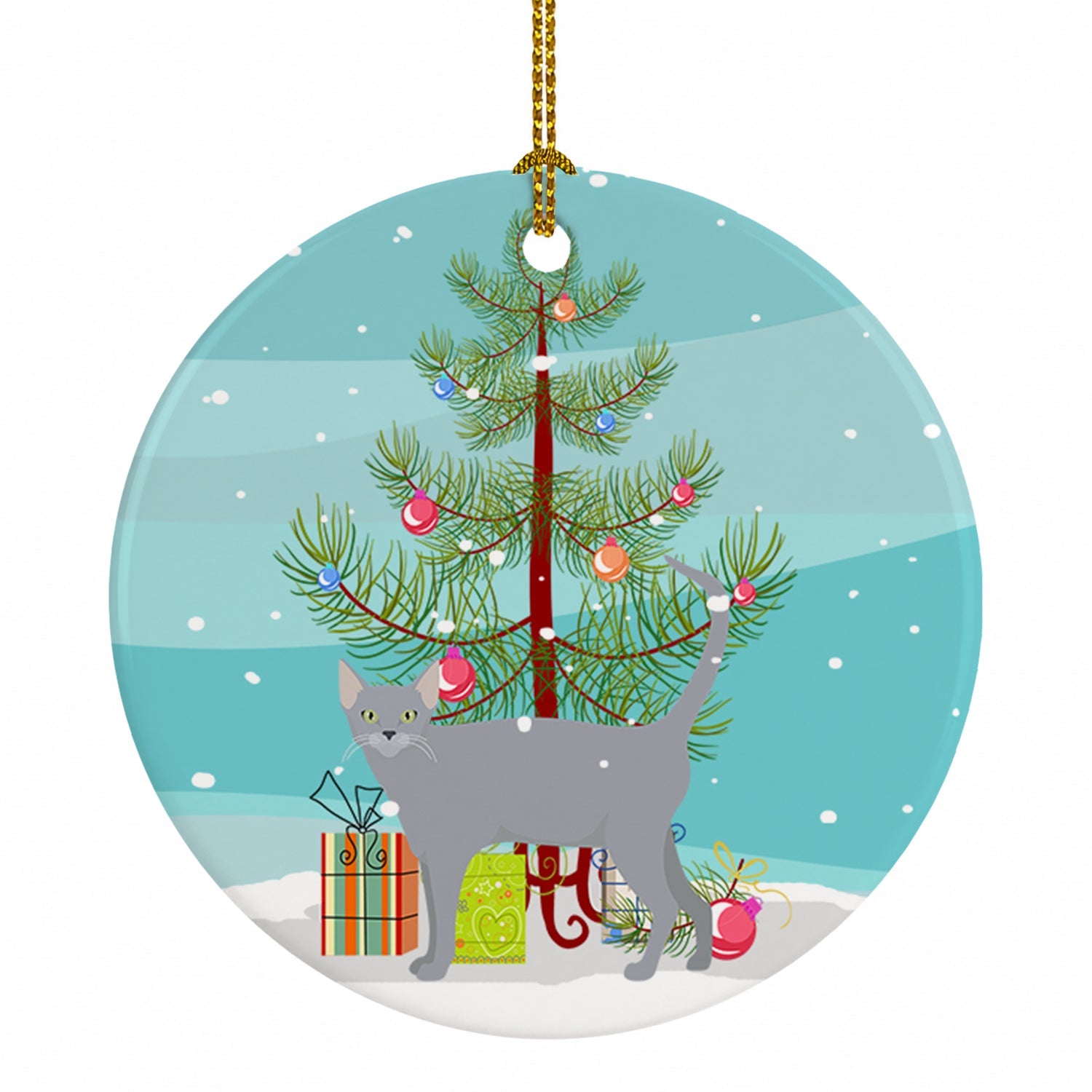 Russian Blue Cat Christmas Ceramic Ornament Christmas Tree Hanging Decorations for Home Christmas Holiday, Party, Gift, 3 in, Multicolor