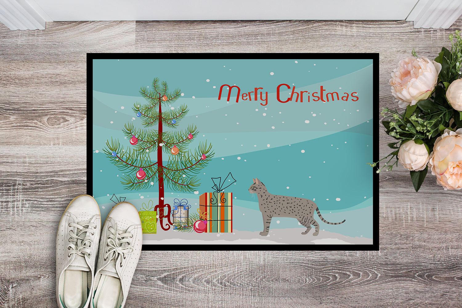 Safari Cat Christmas Doormat Indoor Outdoor 24H X 36W Front Door Mat Rugs for Entryway, Non Slip Washable Low Pile,