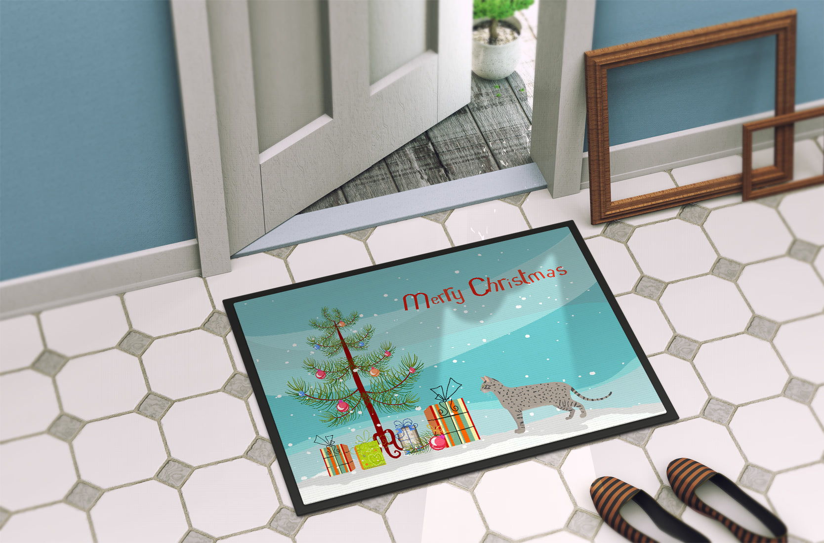 Safari Cat Christmas Doormat Indoor Outdoor 24H X 36W Front Door Mat Rugs for Entryway, Non Slip Washable Low Pile,