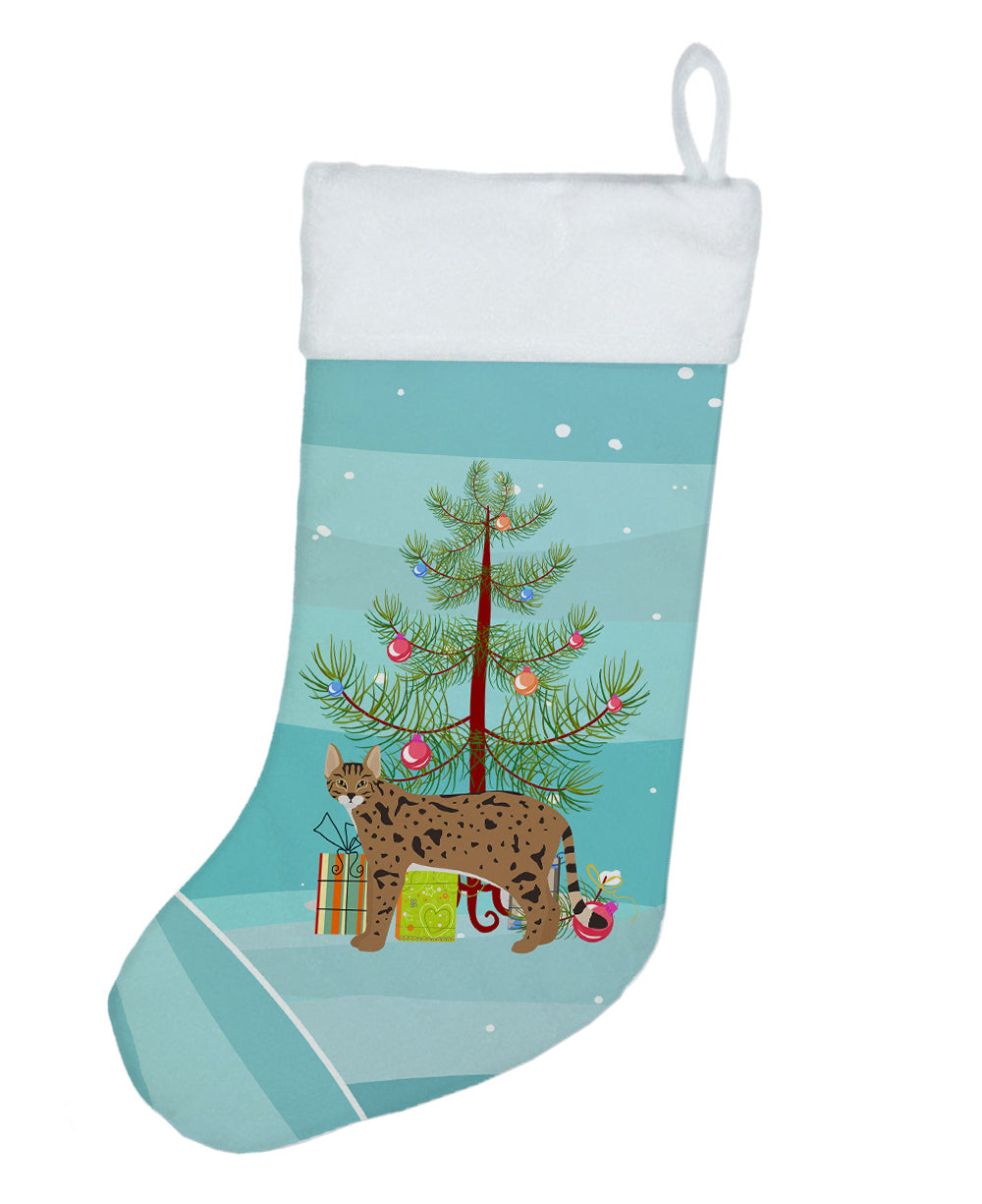 Savannah Cat Christmas Holiday Stocking Double-Sided Print, Polyester Suede,11x18, Made in USA