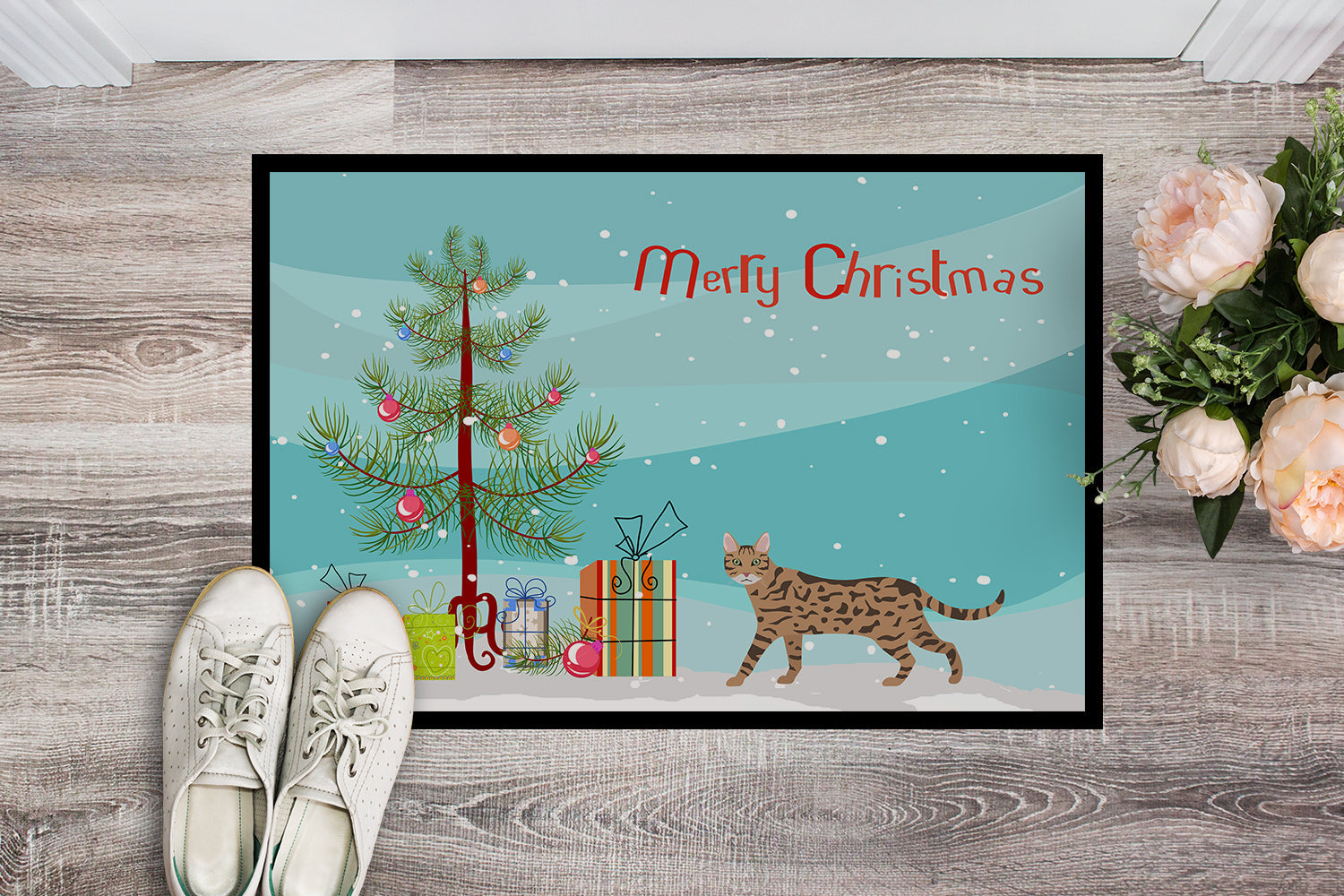 Serengeti Cat Christmas Doormat Indoor Outdoor 18H X 27W Front Door Mat Rugs for Entryway, Non Slip Washable