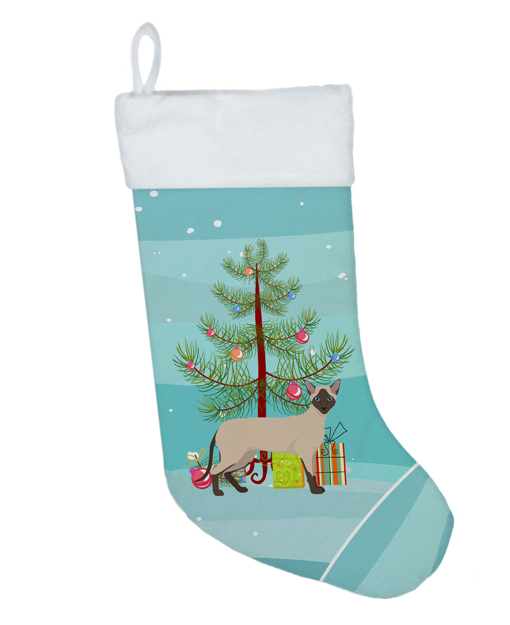 Siamese Modern Cat Christmas Holiday Stocking Double-Sided Print, Polyester Suede,11x18, Made in USA