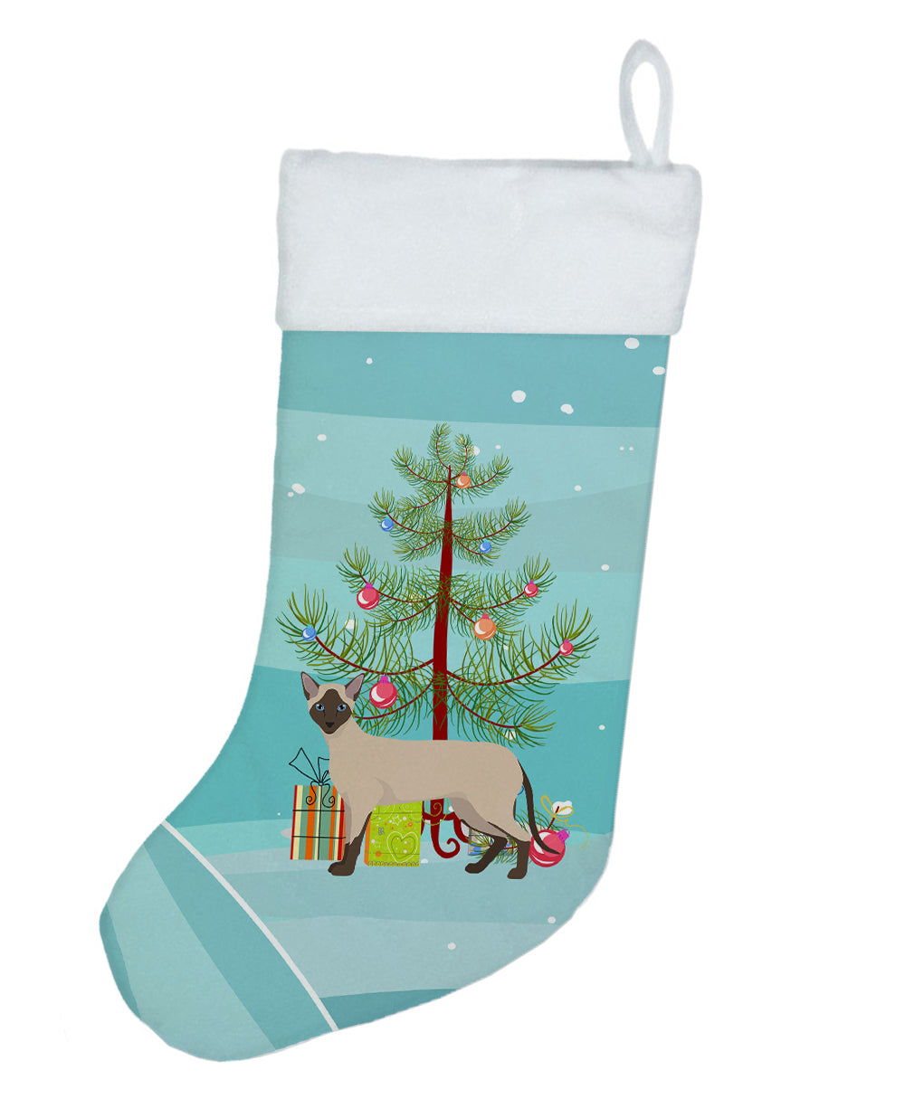 Siamese Modern Cat Christmas Holiday Stocking Double-Sided Print, Polyester Suede,11x18, Made in USA