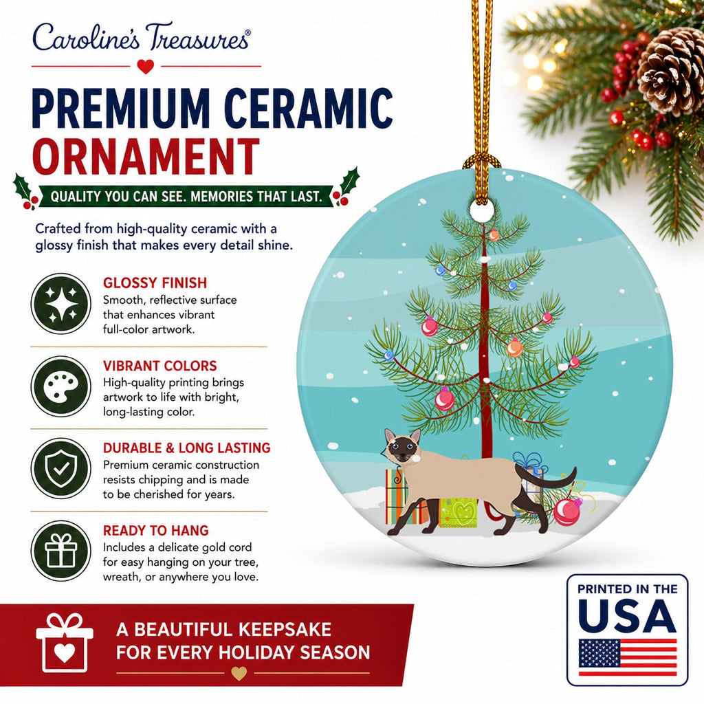 Siamese Traditional Cat Christmas Ceramic Ornament Christmas Tree Hanging Decorations for Home Christmas Holiday, Party, Gift, 3 in, Multicolor