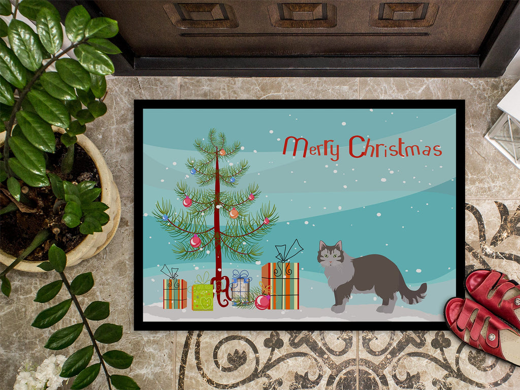 Siberian Forest Cat Christmas Doormat Indoor Outdoor 18H X 27W Front Door Mat Rugs for Entryway, Non Slip Washable