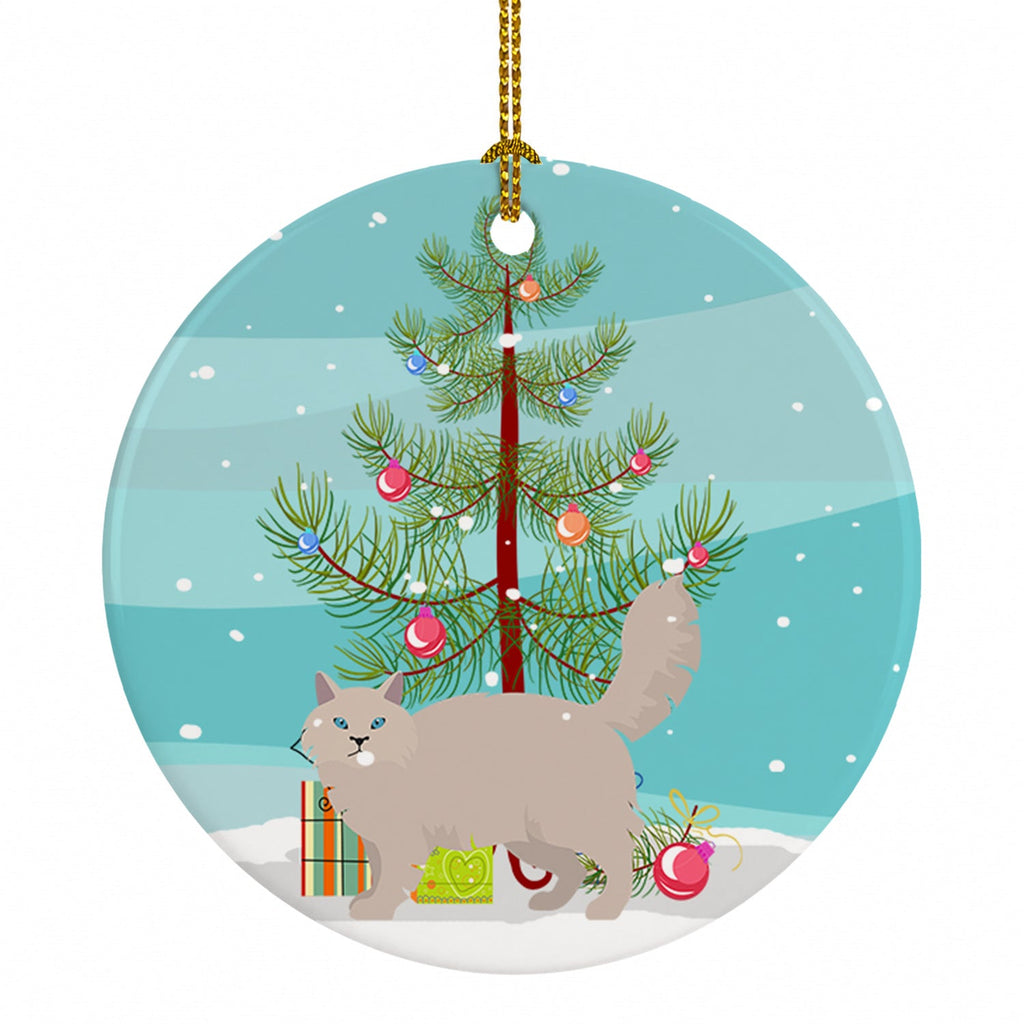 Siberian Forest Cat Christmas Ceramic Ornament Christmas Tree Hanging Decorations for Home Christmas Holiday, Party, Gift, 3 in, Multicolor