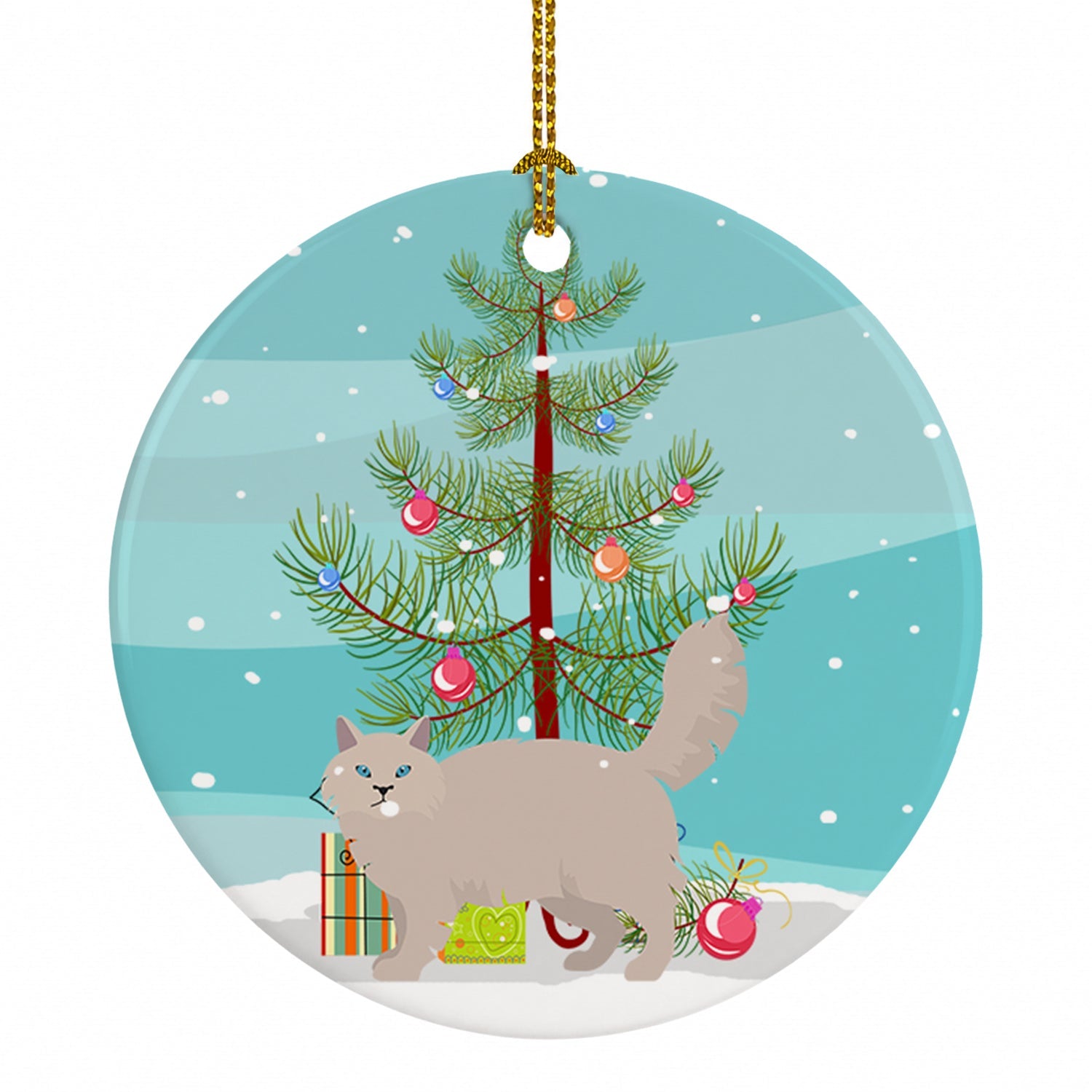Siberian Forest Cat Christmas Ceramic Ornament Christmas Tree Hanging Decorations for Home Christmas Holiday, Party, Gift, 3 in, Multicolor