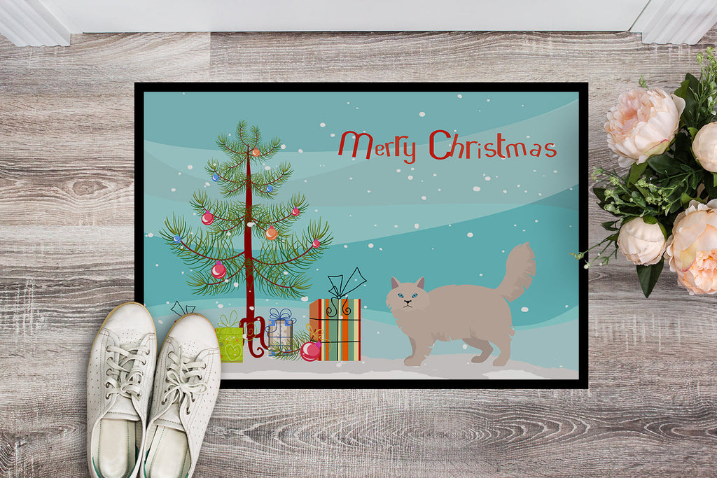Siberian Forest Cat Christmas Doormat Indoor Outdoor 18H X 27W Front Door Mat Rugs for Entryway, Non Slip Washable