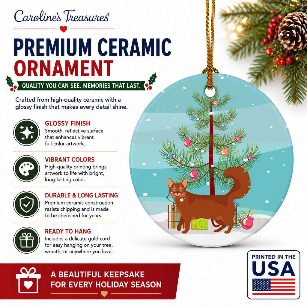 Somali Cat Christmas Ceramic Ornament Christmas Tree Hanging Decorations for Home Christmas Holiday, Party, Gift, 3 in, Multicolor