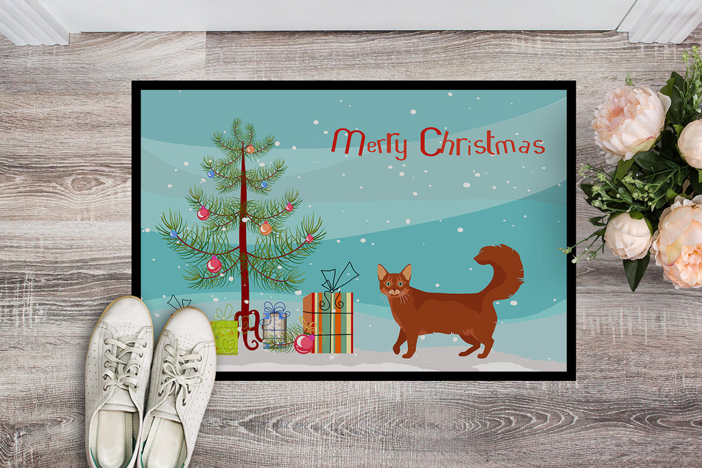 Somali Cat Christmas Doormat Indoor Outdoor 24H X 36W Front Door Mat Rugs for Entryway, Non Slip Washable Low Pile,
