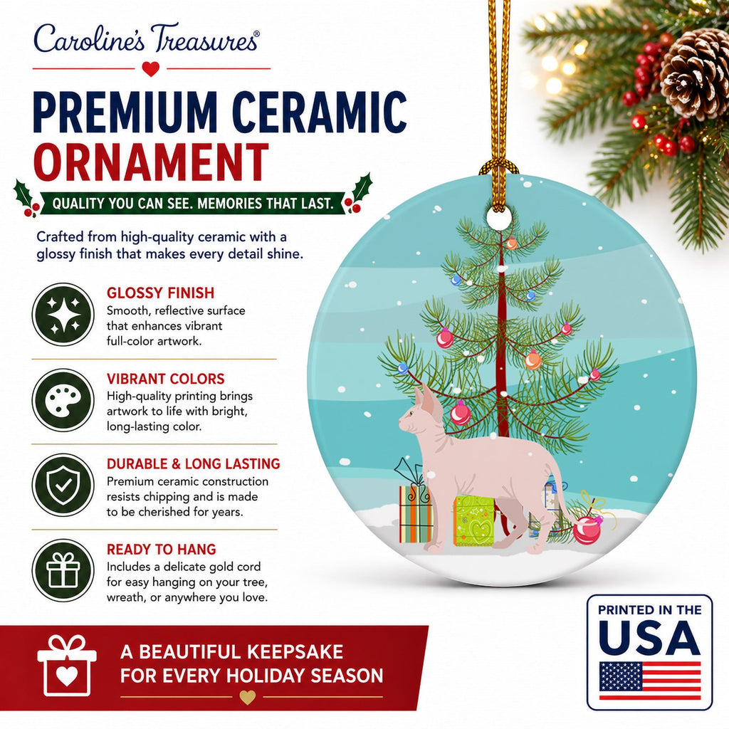 Sphynx Cat Christmas Ceramic Ornament Christmas Tree Hanging Decorations for Home Christmas Holiday, Party, Gift, 3 in, Multicolor