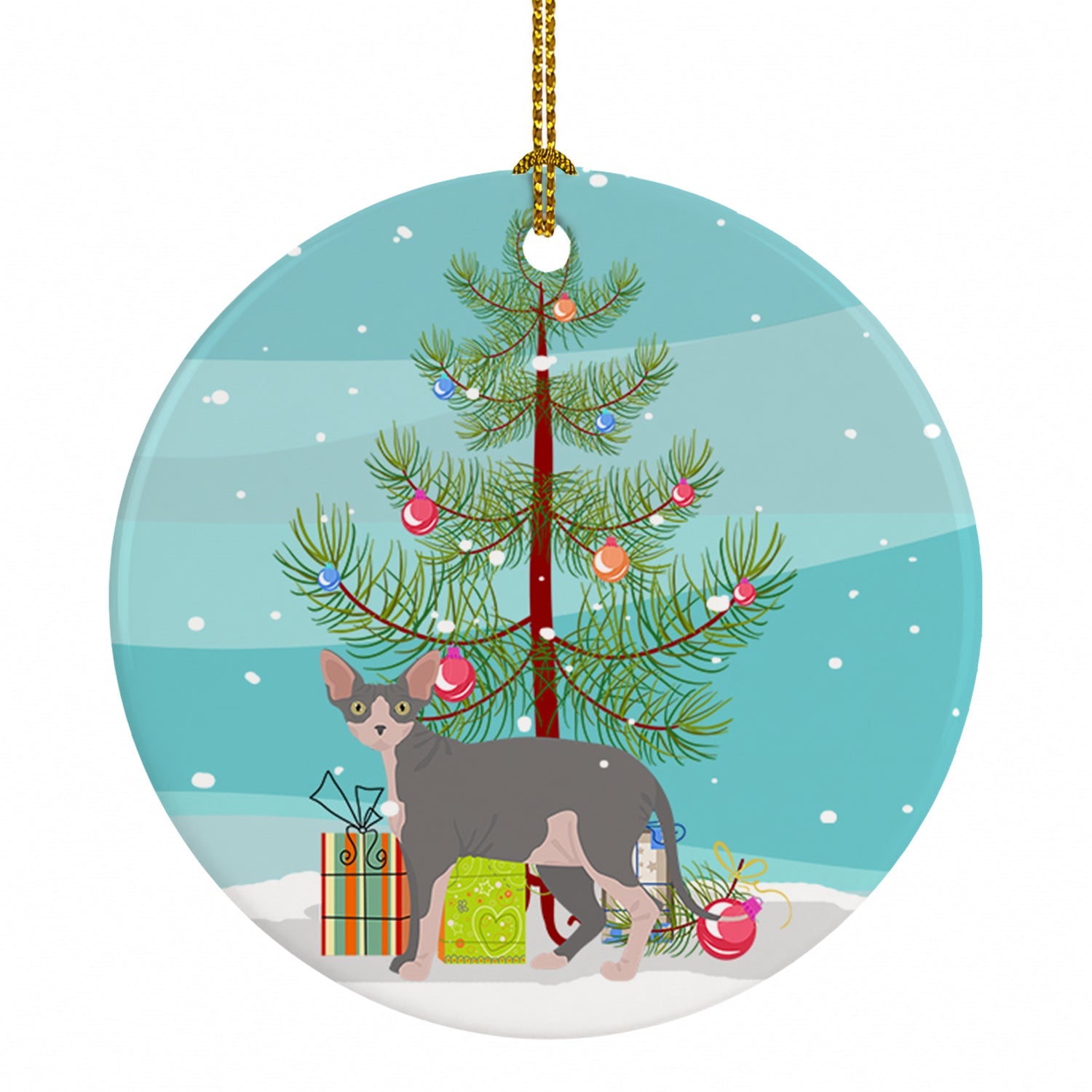 Sphynx Cat Christmas Ceramic Ornament Christmas Tree Hanging Decorations for Home Christmas Holiday, Party, Gift, 3 in, Multicolor