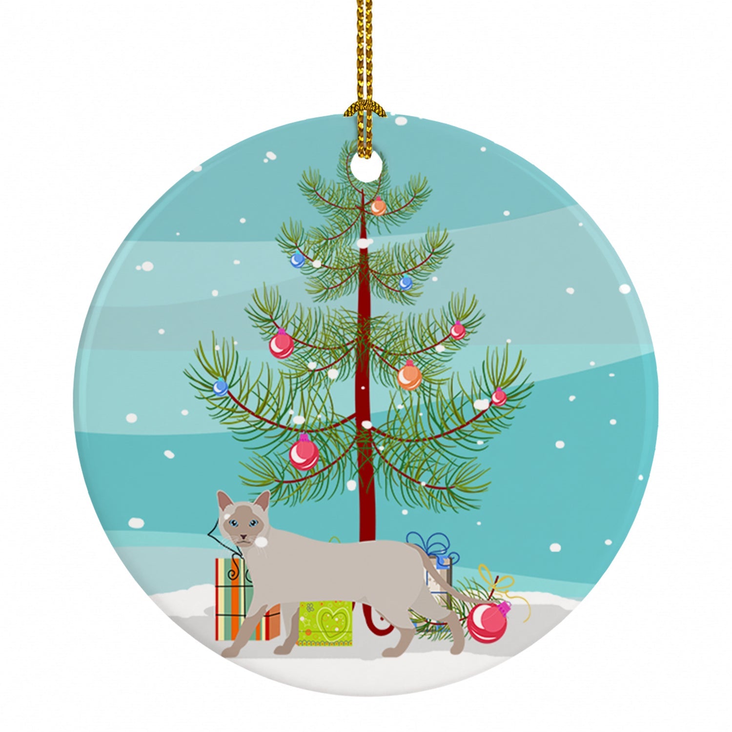 Thai Lilac Cat Christmas Ceramic Ornament Christmas Tree Hanging Decorations for Home Christmas Holiday, Party, Gift, 3 in, Multicolor