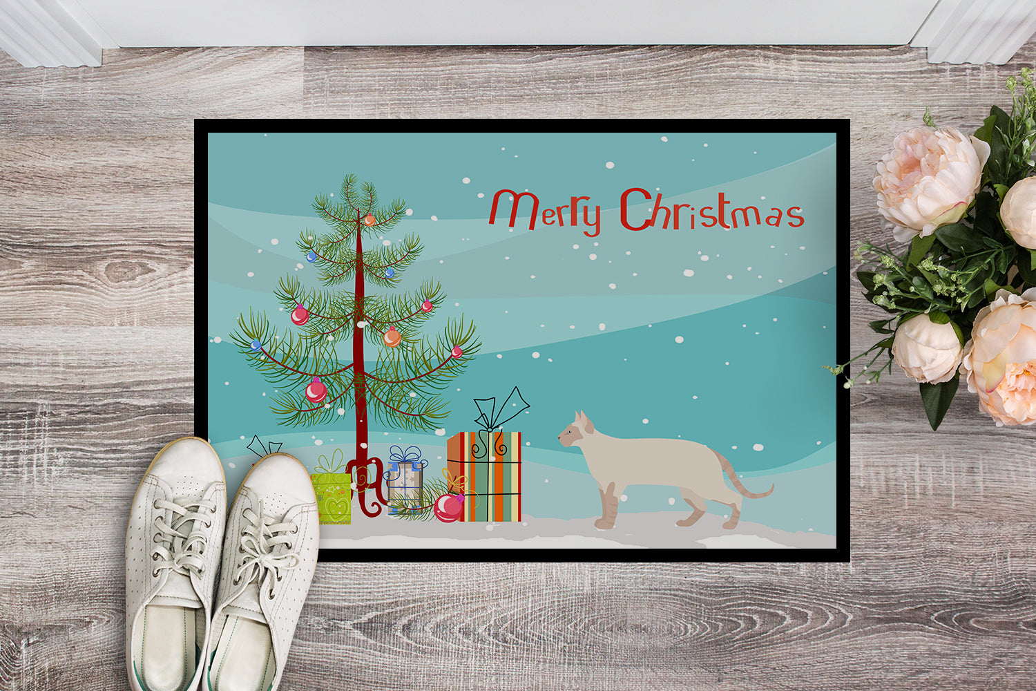 Tonkinese Cat Christmas Doormat Indoor Outdoor 18H X 27W Front Door Mat Rugs for Entryway, Non Slip Washable