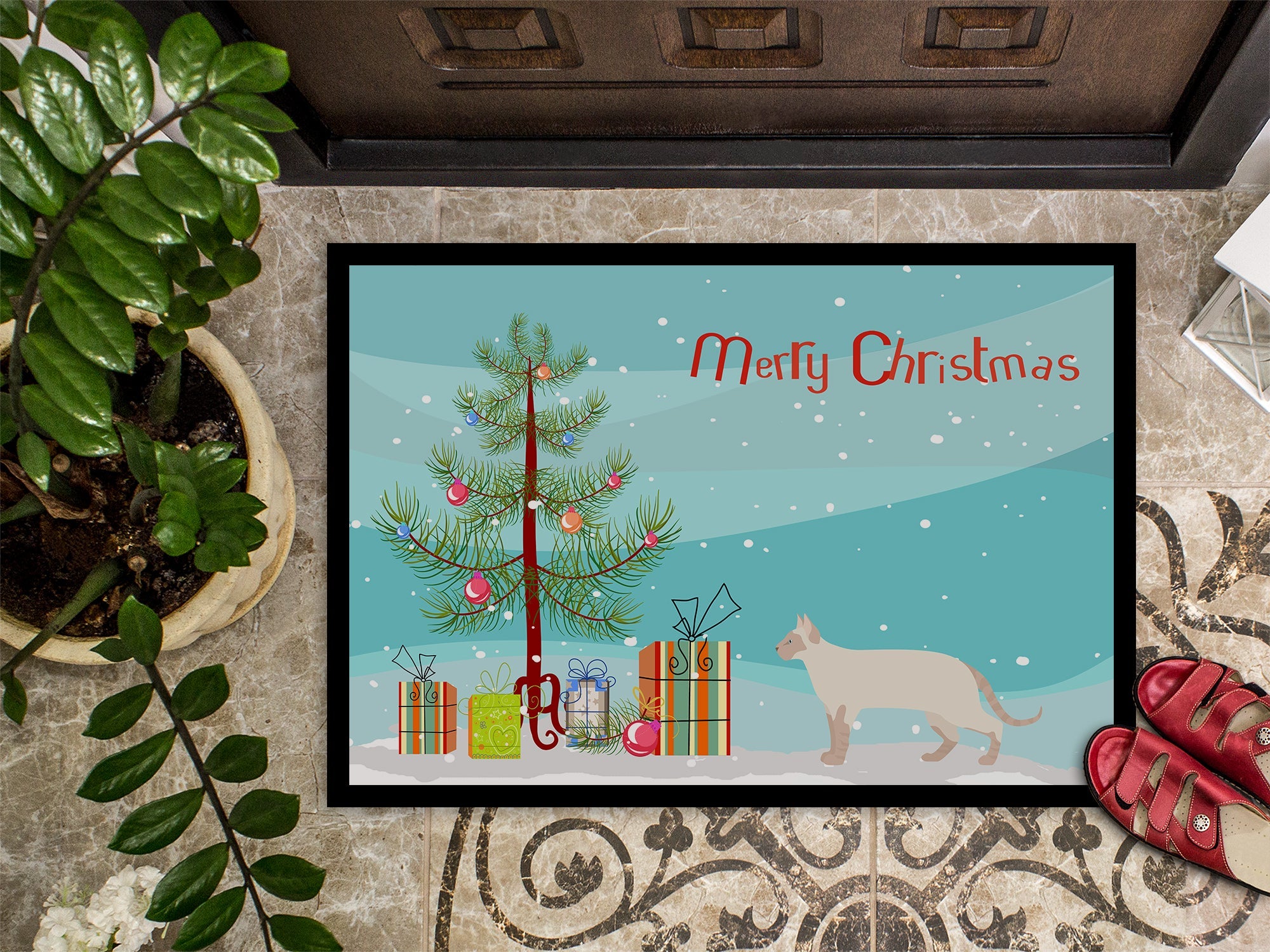 Tonkinese Cat Christmas Doormat Indoor Outdoor 18H X 27W Front Door Mat Rugs for Entryway, Non Slip Washable