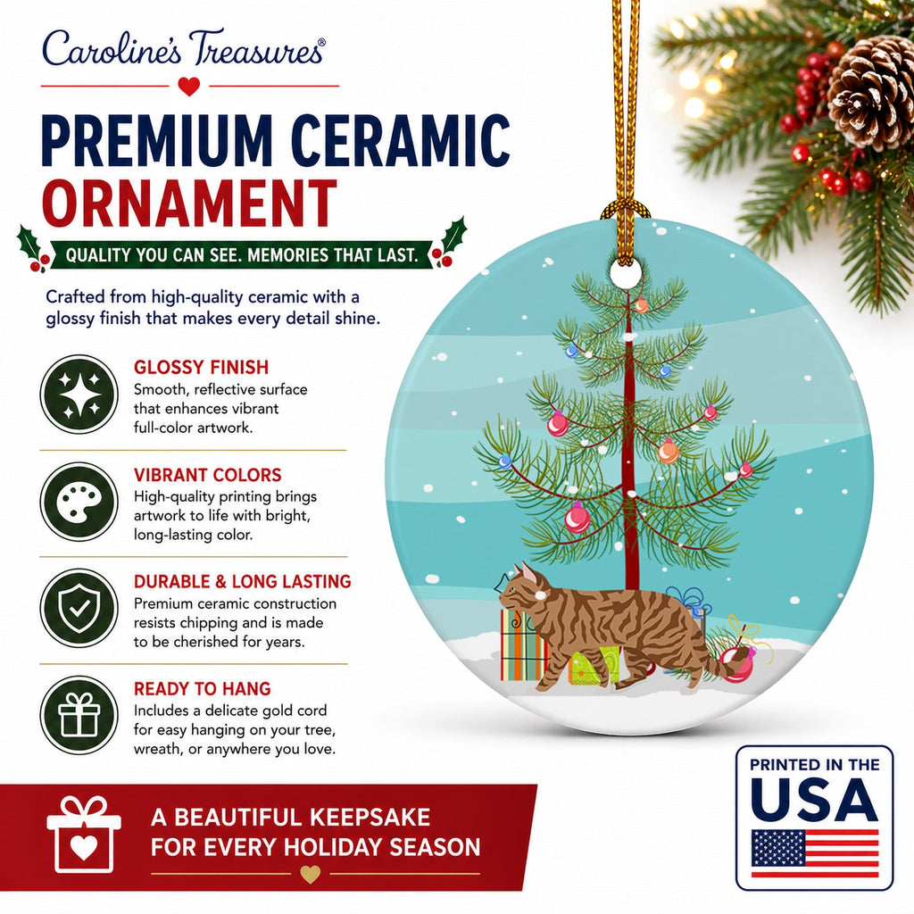 Toyger Cat Christmas Ceramic Ornament Christmas Tree Hanging Decorations for Home Christmas Holiday, Party, Gift, 3 in, Multicolor