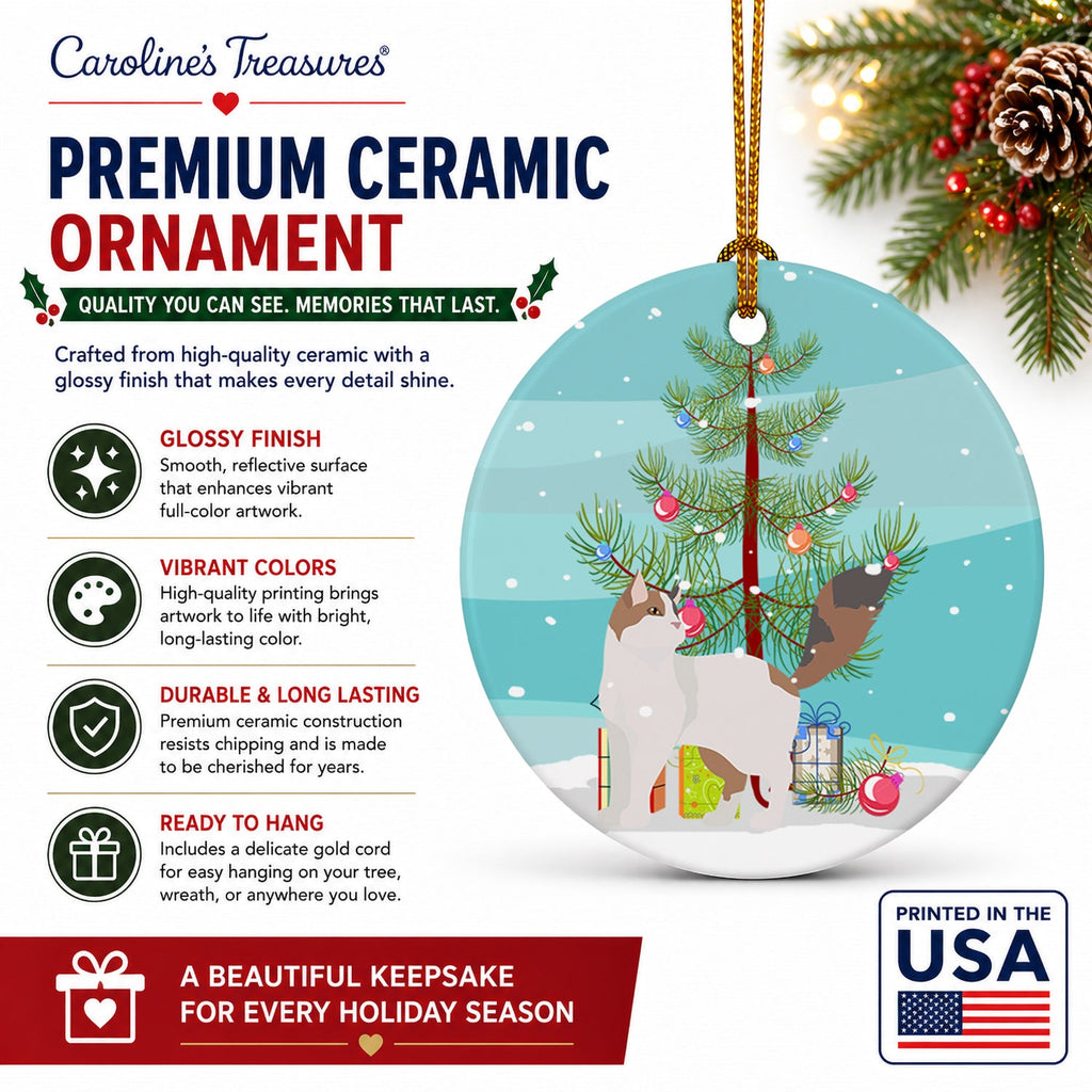 Turkish Van Cat Christmas Ceramic Ornament Christmas Tree Hanging Decorations for Home Christmas Holiday, Party, Gift, 3 in, Multicolor