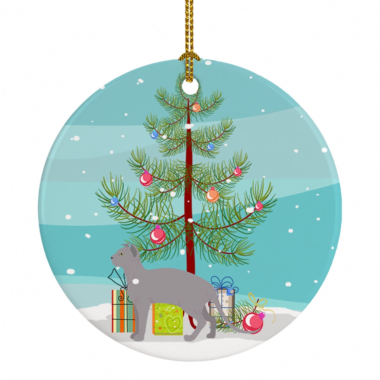 Ukrainian Levkoy Cat Christmas Ceramic Ornament Christmas Tree Hanging Decorations for Home Christmas Holiday, Party, Gift, 3 in, Multicolor