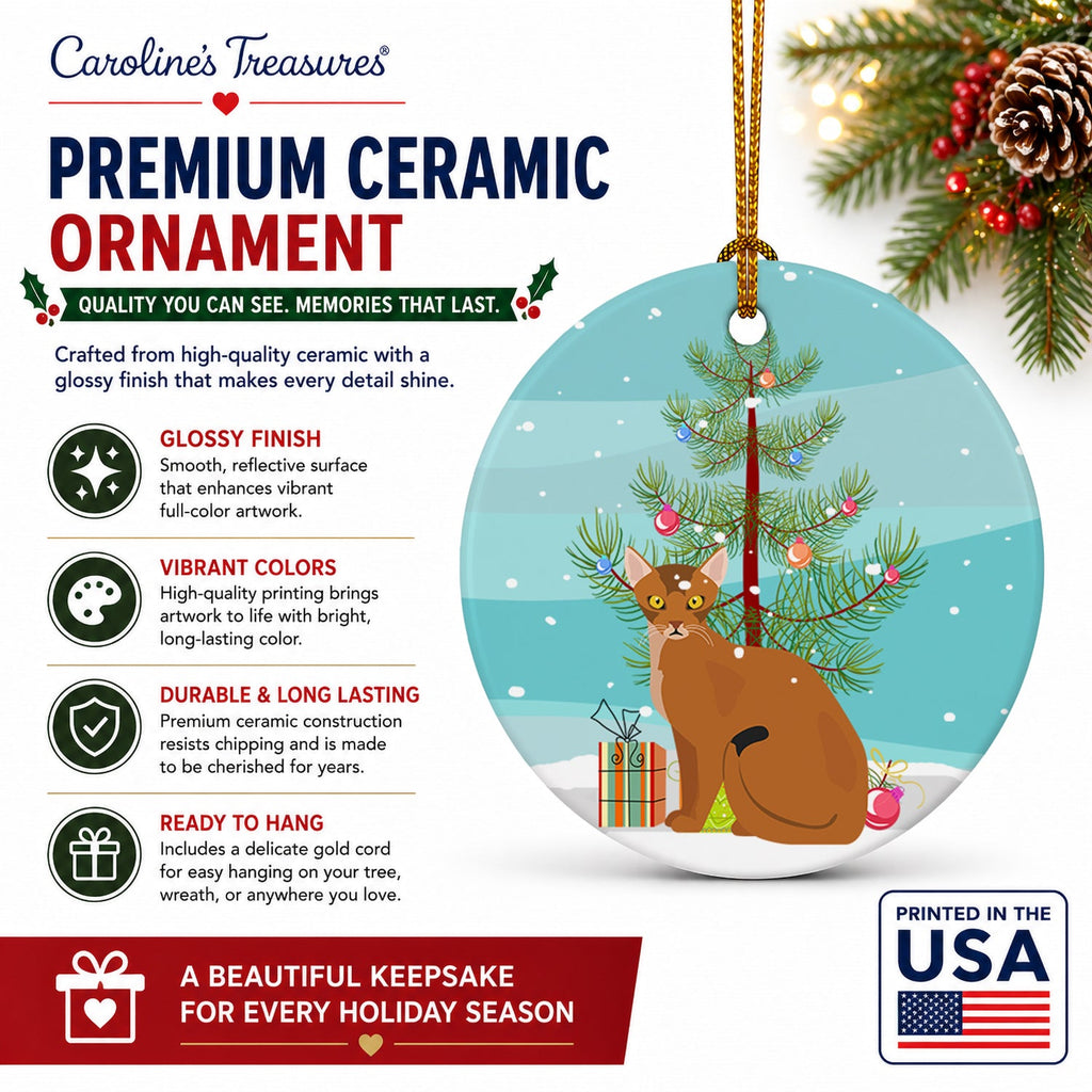 Abyssinian Cat Christmas Ceramic Ornament Christmas Tree Hanging Decorations for Home Christmas Holiday, Party, Gift, 3 in, Multicolor