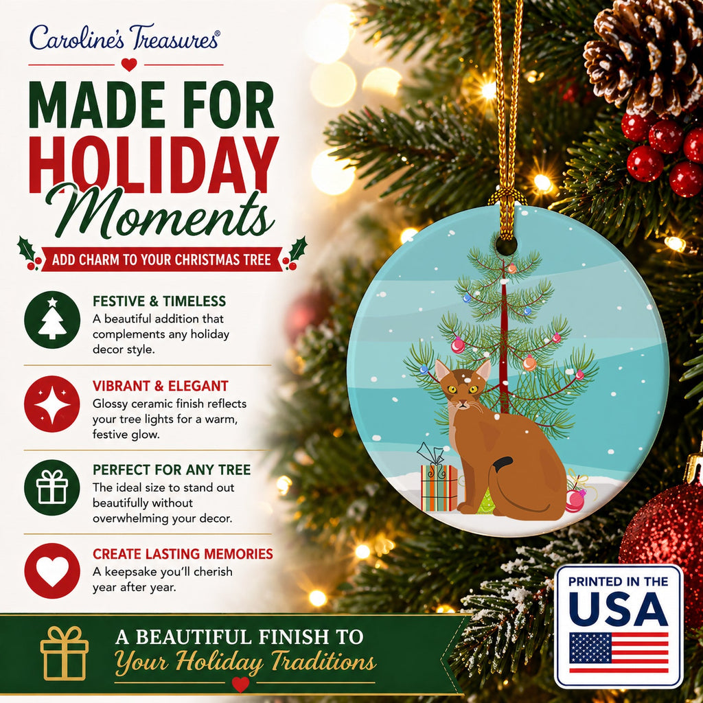 Abyssinian Cat Christmas Ceramic Ornament Christmas Tree Hanging Decorations for Home Christmas Holiday, Party, Gift, 3 in, Multicolor