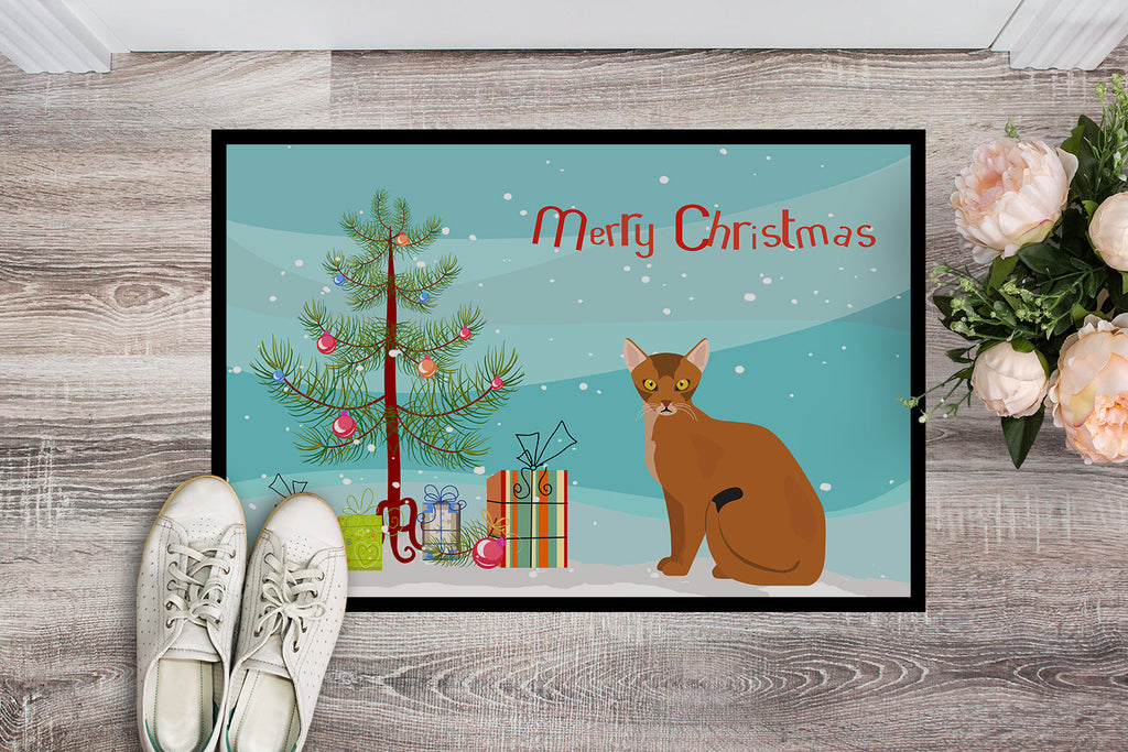 Abyssinian Cat Christmas Doormat Indoor Outdoor 24H X 36W Front Door Mat Rugs for Entryway, Non Slip Washable Low Pile,