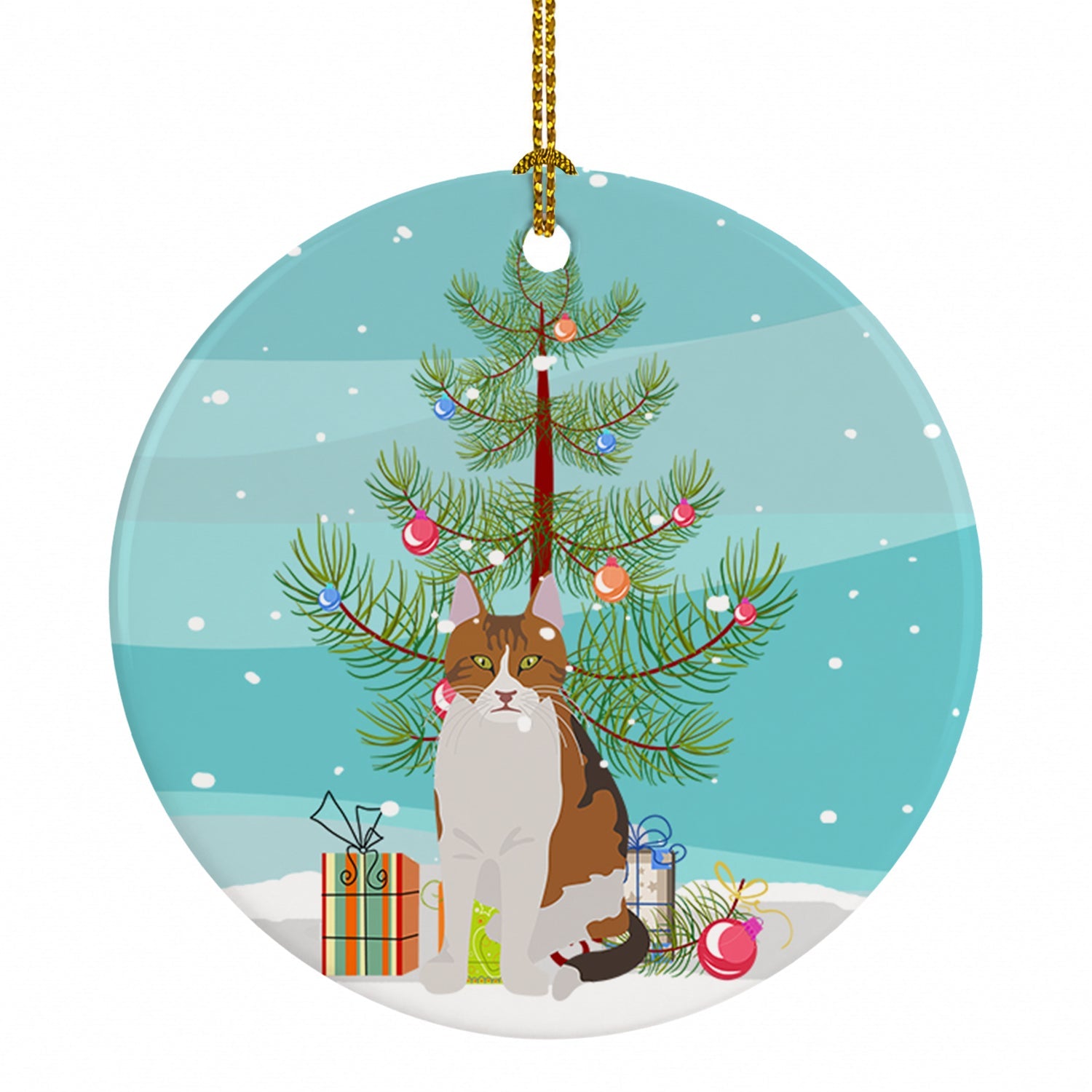 Aegean Cat Christmas Ceramic Ornament Christmas Tree Hanging Decorations for Home Christmas Holiday, Party, Gift, 3 in, Multicolor