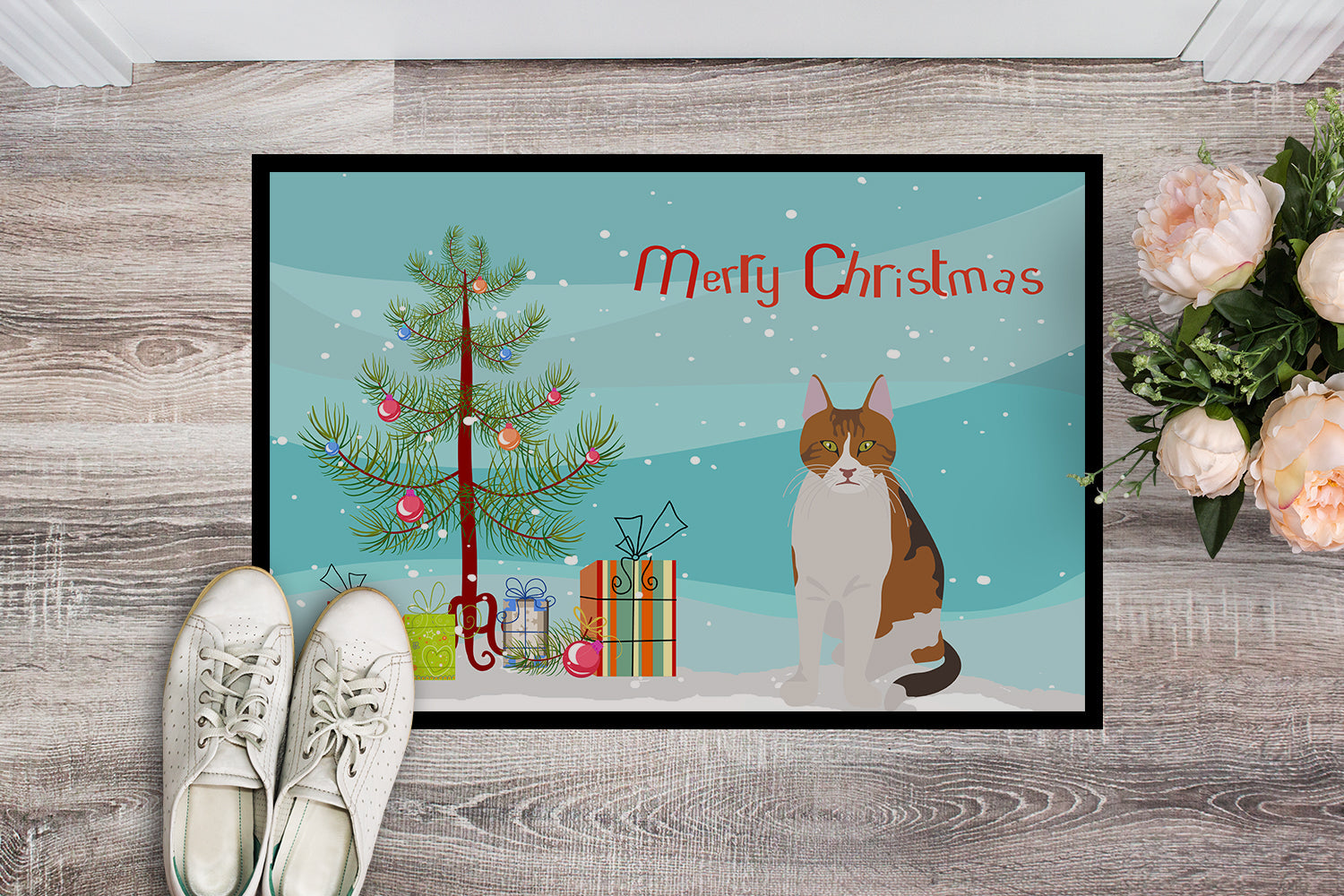 Aegean Cat Christmas Doormat Indoor Outdoor 24H X 36W Front Door Mat Rugs for Entryway, Non Slip Washable Low Pile,