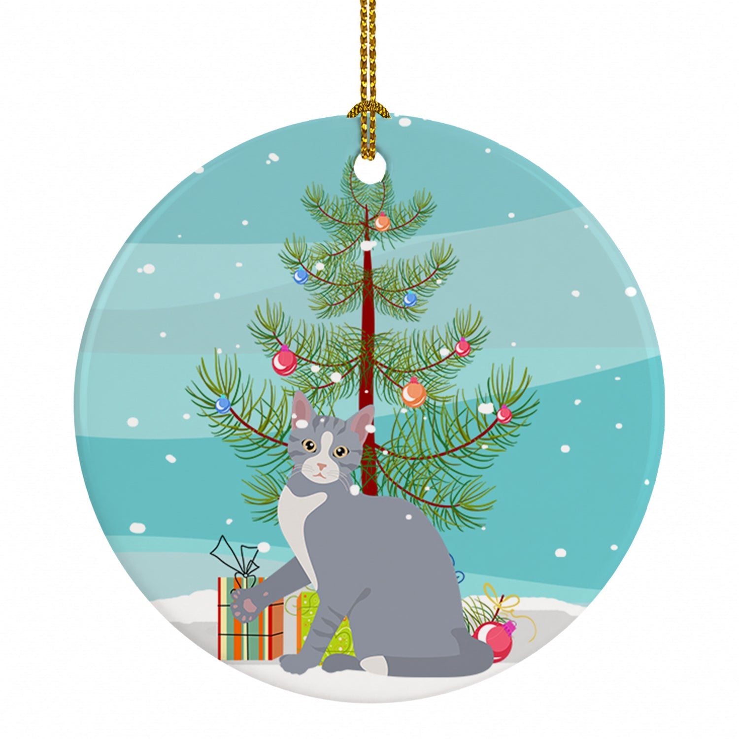 American Polydactyl Cat Christmas Ceramic Ornament Christmas Tree Hanging Decorations for Home Christmas Holiday, Party, Gift, 3 in, Multicolor