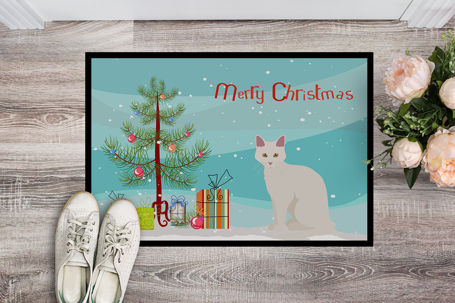 Aphrodite Giant Cat Christmas Doormat Indoor Outdoor 18H X 27W Front Door Mat Rugs for Entryway, Non Slip Washable
