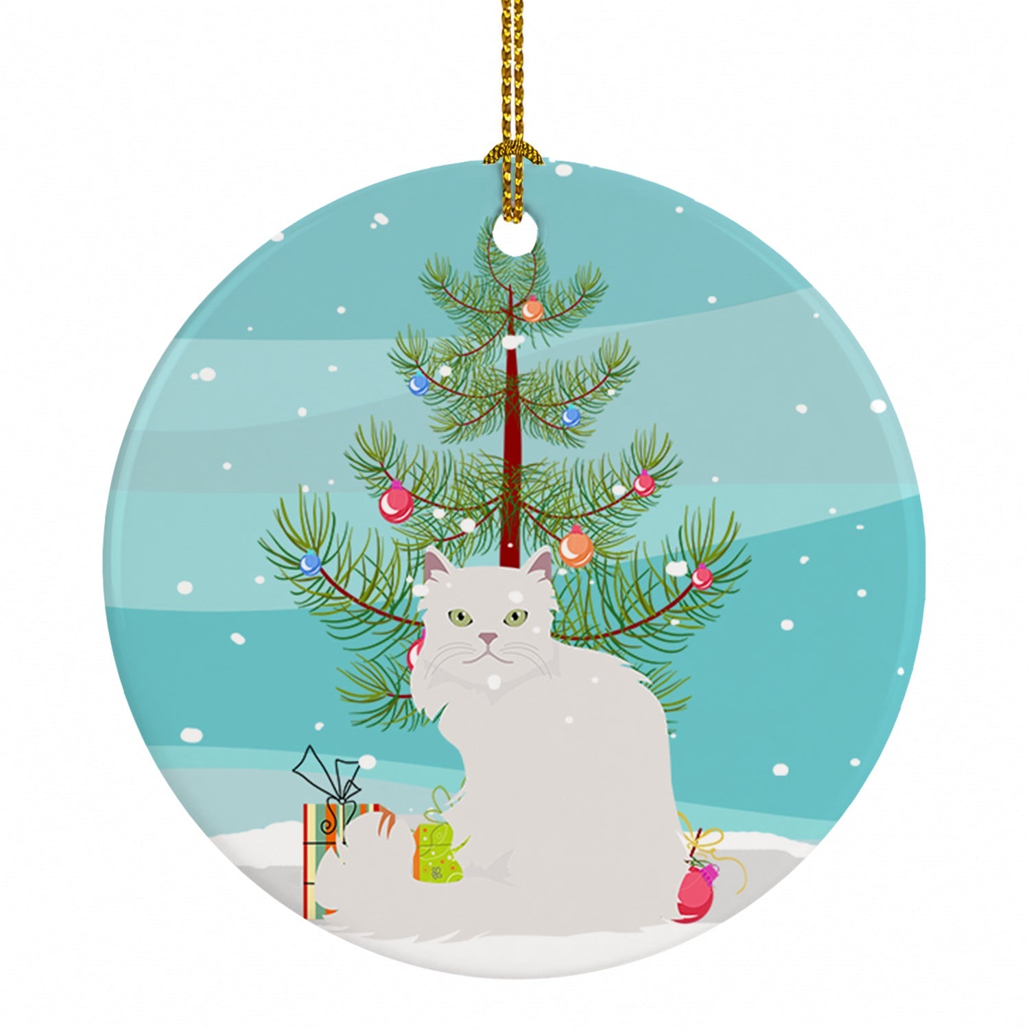 Asian Semi Longhaired Cat Christmas Ceramic Ornament Christmas Tree Hanging Decorations for Home Christmas Holiday, Party, Gift, 3 in, Multicolor