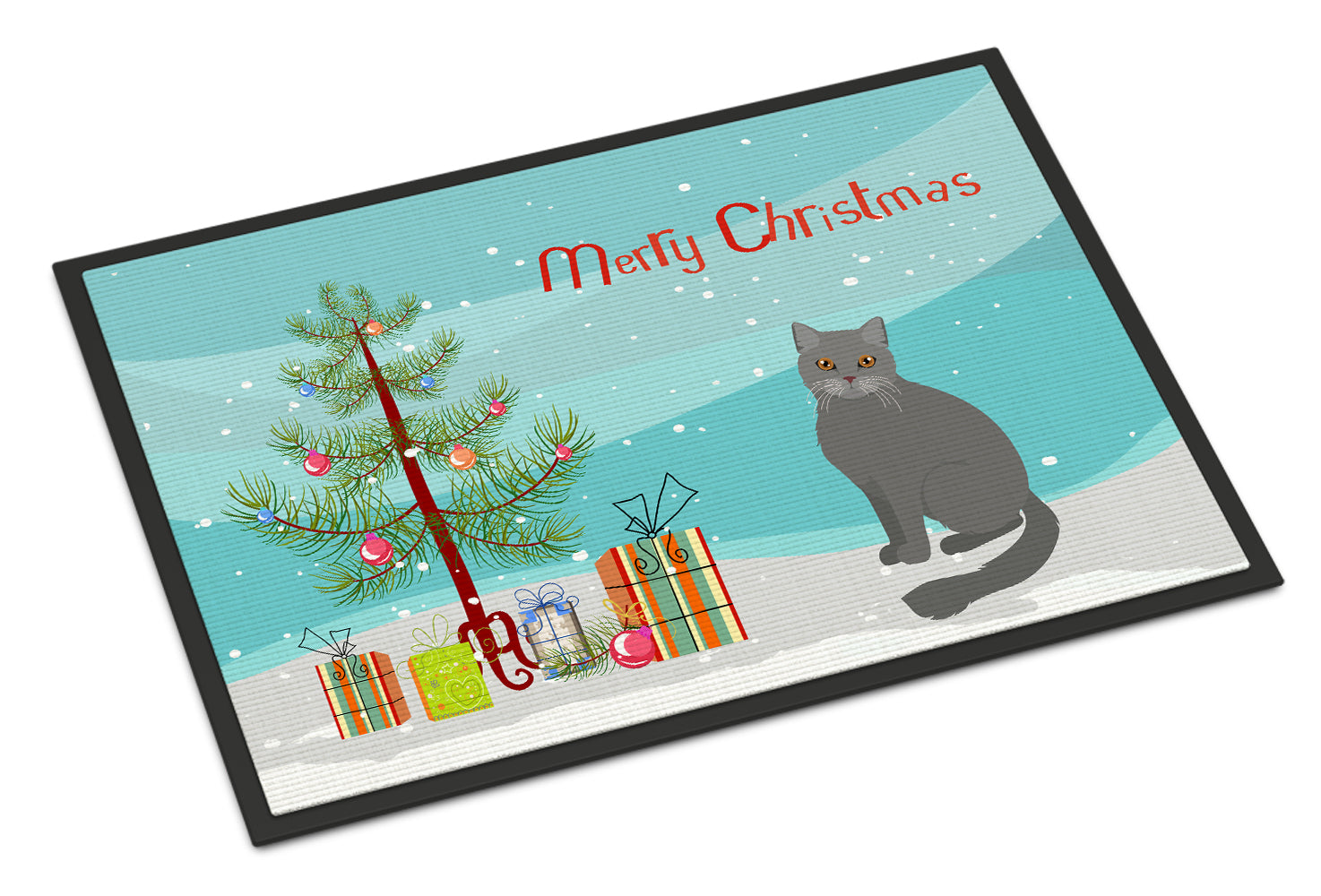 British Semi Longhair Cat Christmas Doormat Indoor Outdoor 24H X 36W Front Door Mat Rugs for Entryway, Non Slip Washable Low Pile,