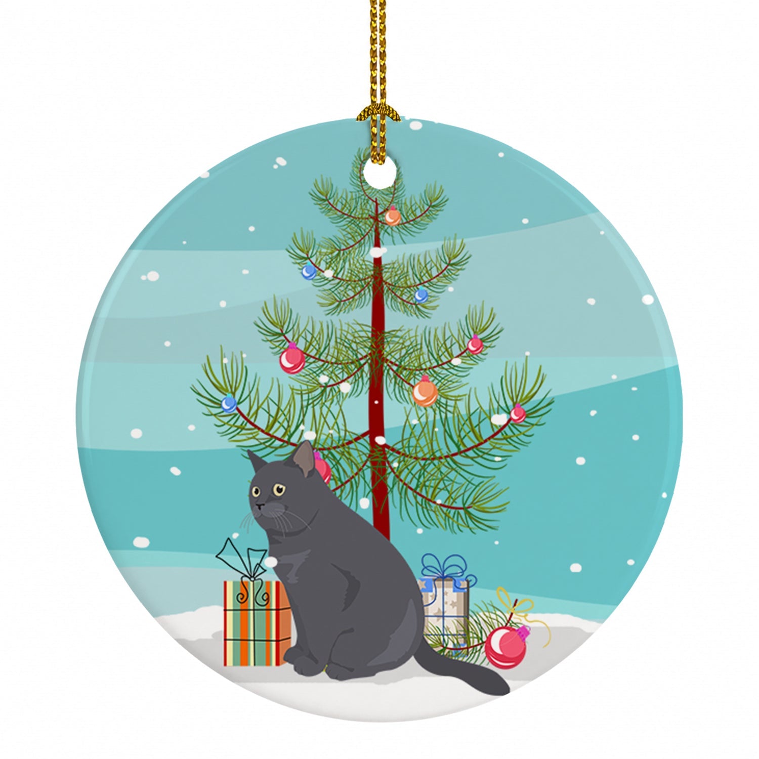 British Shorthair Cat Christmas Ceramic Ornament Christmas Tree Hanging Decorations for Home Christmas Holiday, Party, Gift, 3 in, Multicolor