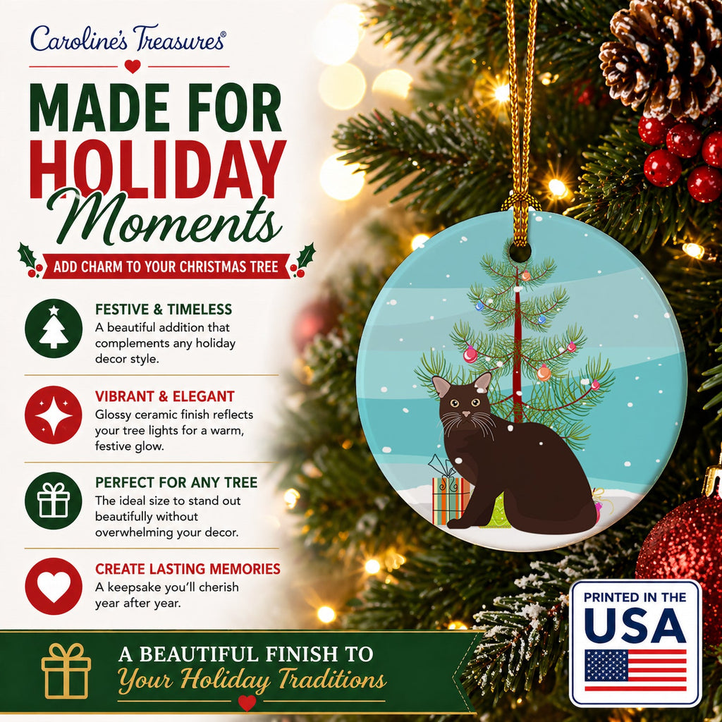 Burmese Cat Christmas Ceramic Ornament Christmas Tree Hanging Decorations for Home Christmas Holiday, Party, Gift, 3 in, Multicolor