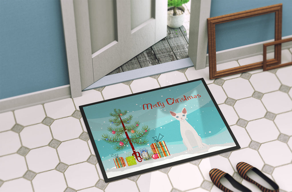 Devon Rex Cat Christmas Doormat Indoor Outdoor 18H X 27W Front Door Mat Rugs for Entryway, Non Slip Washable